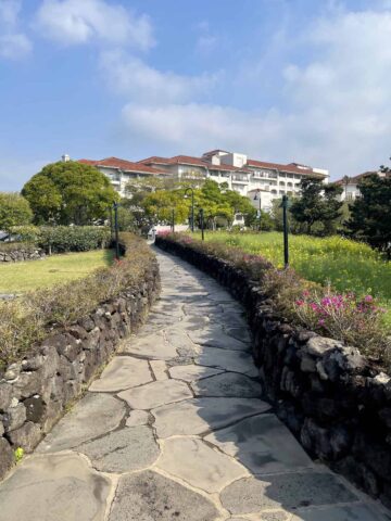 View of The Shilla Hotel Jeju from the hotel's gardens.