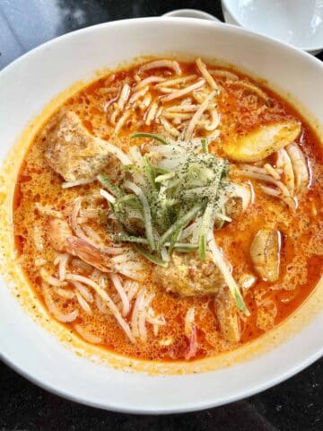 A bowl of laksa noodles.