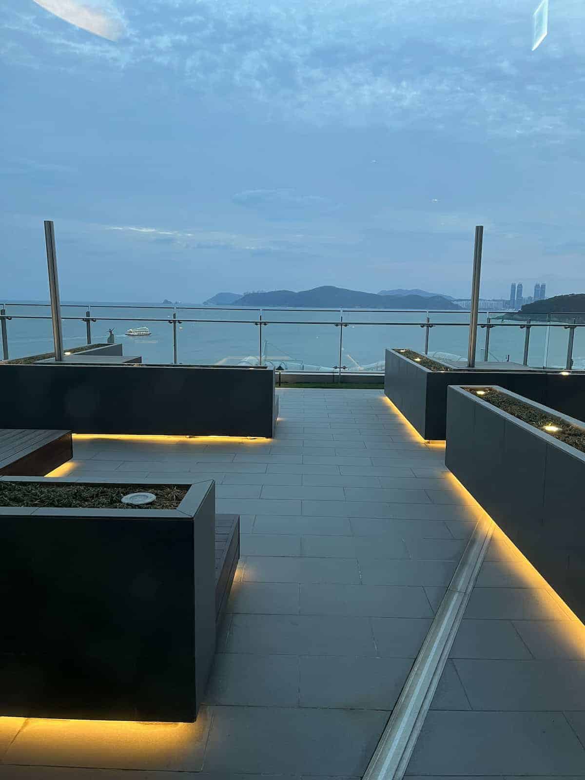 The terrace at the Chantecaille spa in Signiel Haeundae Busan.
