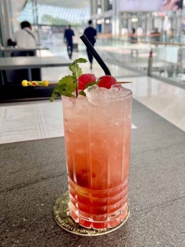 A pink cocktail at Dallas in Marina Bay Sands shoppes.