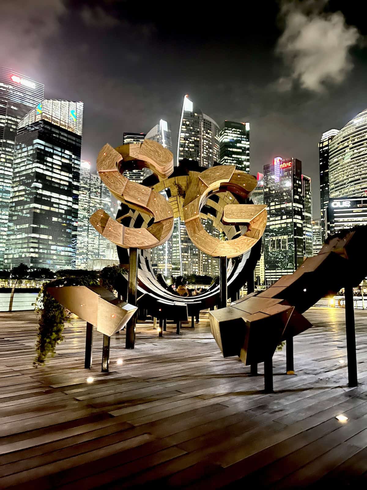 A SG statue at the Marina Bay Sands waterfront.