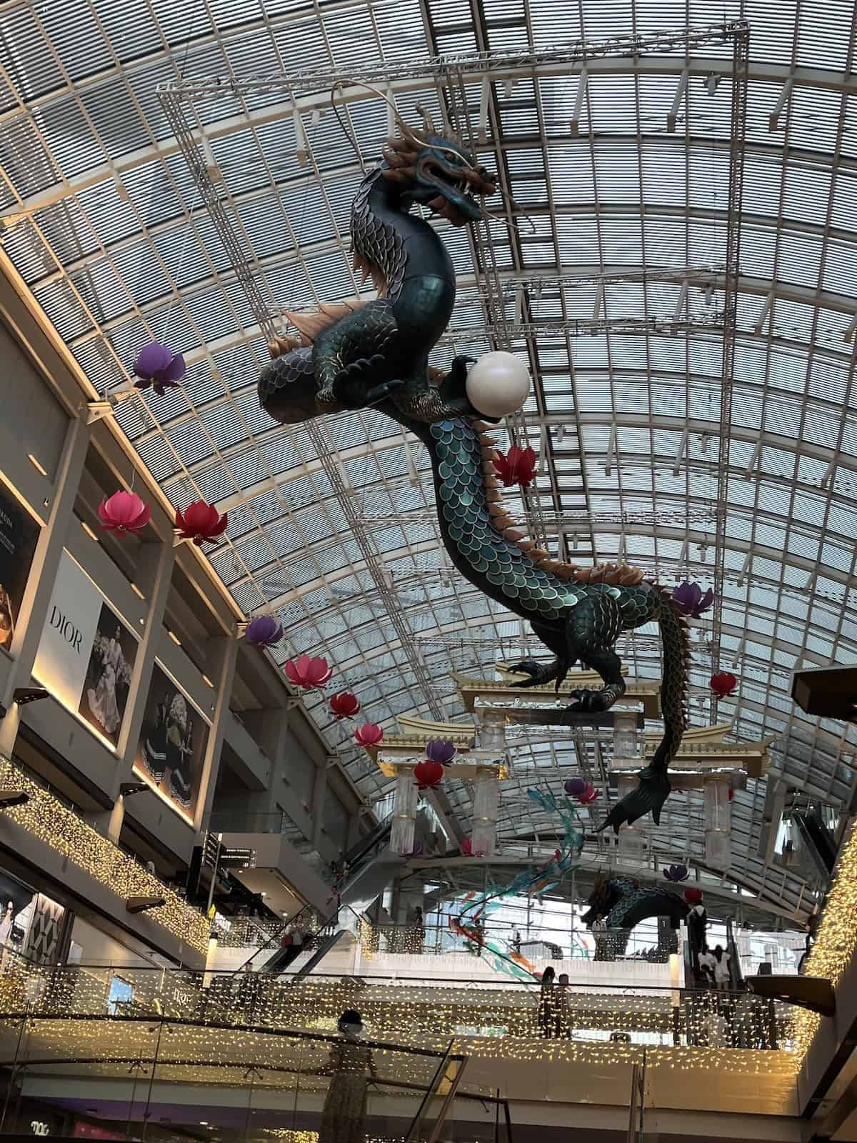 A dragon statue at Marina Bay Sands Shoppes.